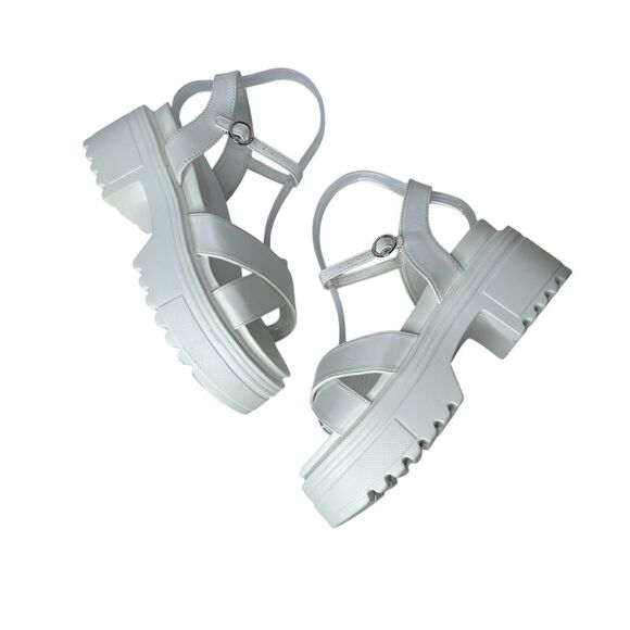 New Faux Leather Chunky white Platform Sandals 9 Ankle crossover Strap - Picture 2 of 10